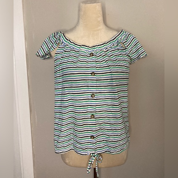 a.n.a green,blue,black,white striped top - Picture 2 of 4